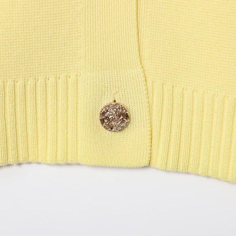Kaslead New Women Clothes Western Style Fashion Simple and Versatile Gold Decorated Row Button Knitted Outerwear