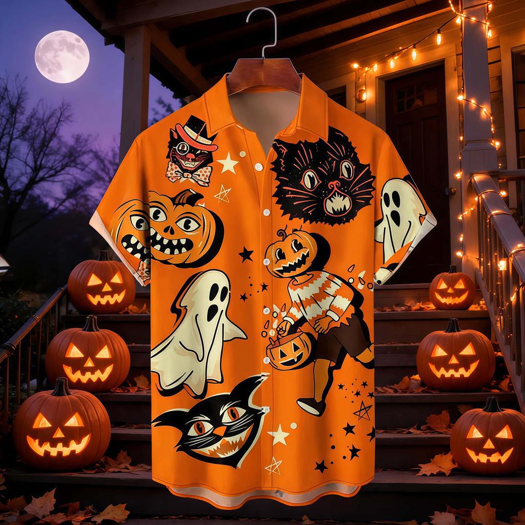 Unisex 26 Fashionable Halloween Shirts for Men and Women in Cute Style Party and Festival Tops Pumpkin Head Printed Short Sleeves