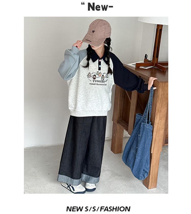 Mädchen 2025 Herbst Polokragen Raglanärmel Sweatshirt - Stilvolles Herbstoberteil für mittlere und große Kinder