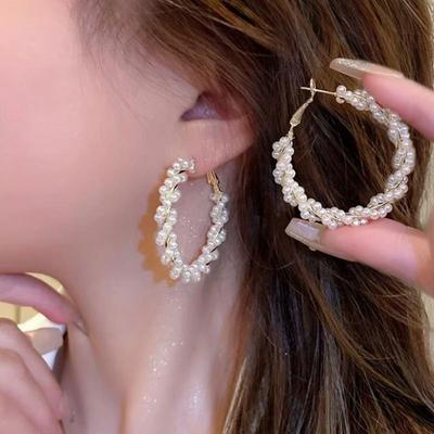 Temperament Perlen-Wickelohrringe Damen Retro High-End Ohrringe Mode Übertriebene Persönlichkeit Große Ohrringe