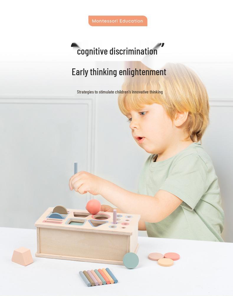 Montessori 4-in-1 Wooden Coin Box: Early Education Toy for Toddler Shape Matching, Sensory Training, and Intellectual Development.