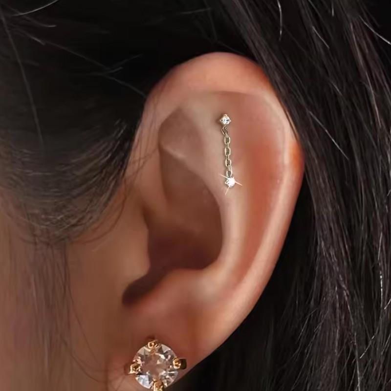 Korean-European F136 Titanium Zircon Pendant Lip and Ear Bone Stud Earrings, G23 Titanium Cool Style.