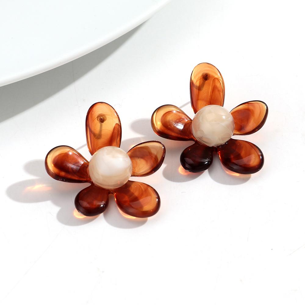 New Colorful Acrylic Flower Stud Earrings for Women Summer Fashion Five Petal Floral Resin Earring Statement Jewelry Daily Gifts