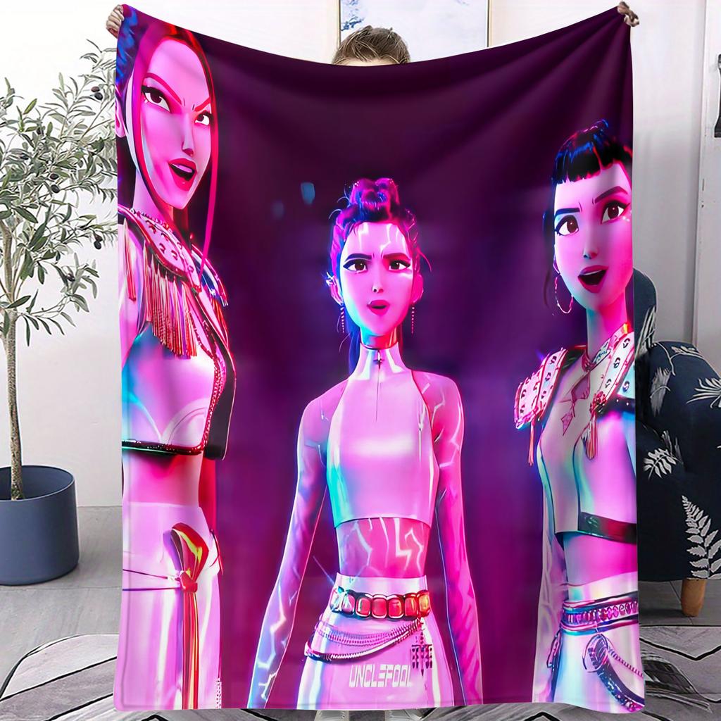 K-POP Huntrix & Saja Boys Flannel Blanket Hot Anime Throw Blanket for Home Living Room Travel Camping Office Napping Fan Gift