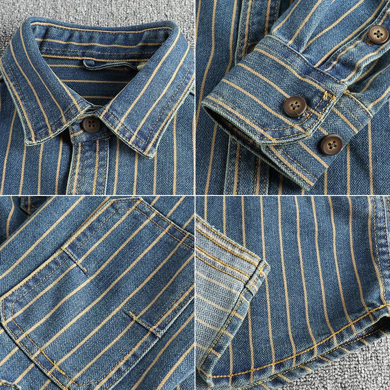 Men's Spring/Fall Striped Lightweight Denim Shirt Youthful Simple Commuter Jacket