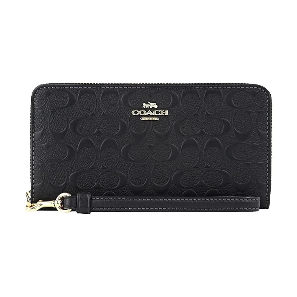 New COACH Zip Around Smooth Calfskin With Leather Card Holder, Wallet Women's Black CF464-IMBLK