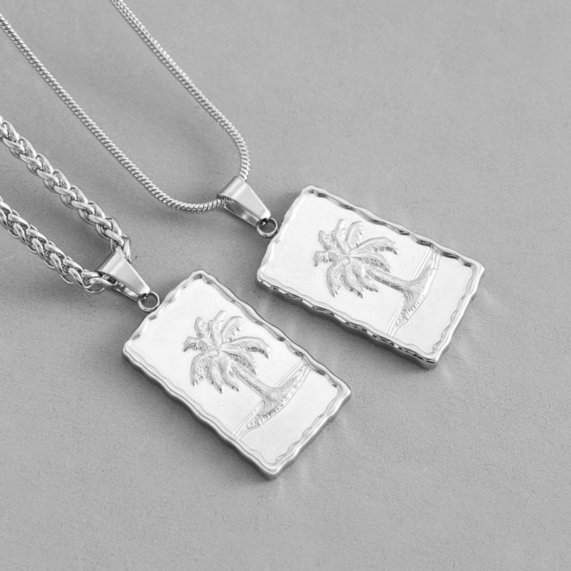 Seaside Coconut Tree Pendant Snake Chain Necklace Cool and Versatile Neutral Style Jewelry