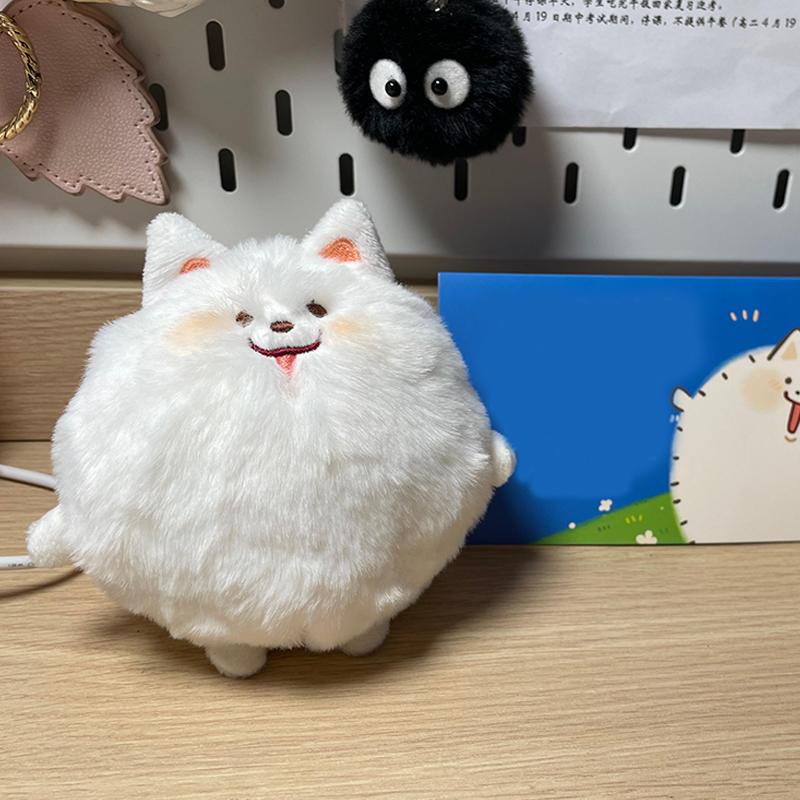 Niedlicher Creme Yaya Samojede Quetschen Cartoon Plüschpuppe Schlüsselanhänger Taschenanhänger