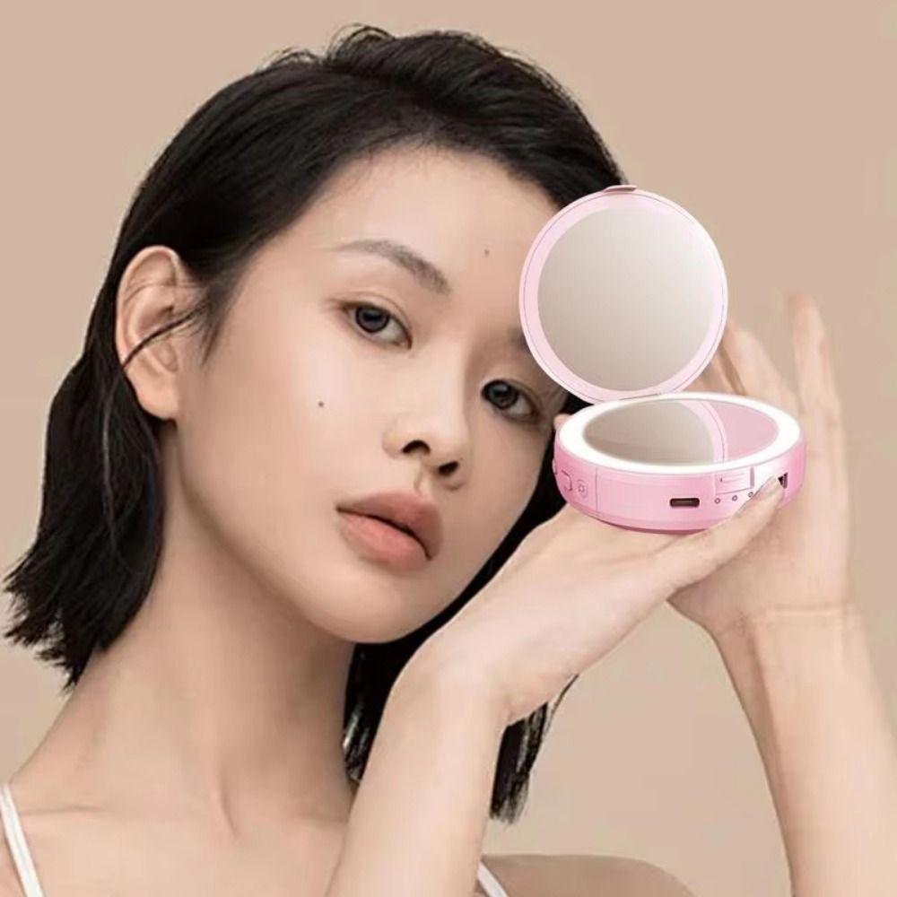 3x Magnifier 4-in-1 LED Makeup Mirror 2 Color Light Portable Hand Warmer Makeup