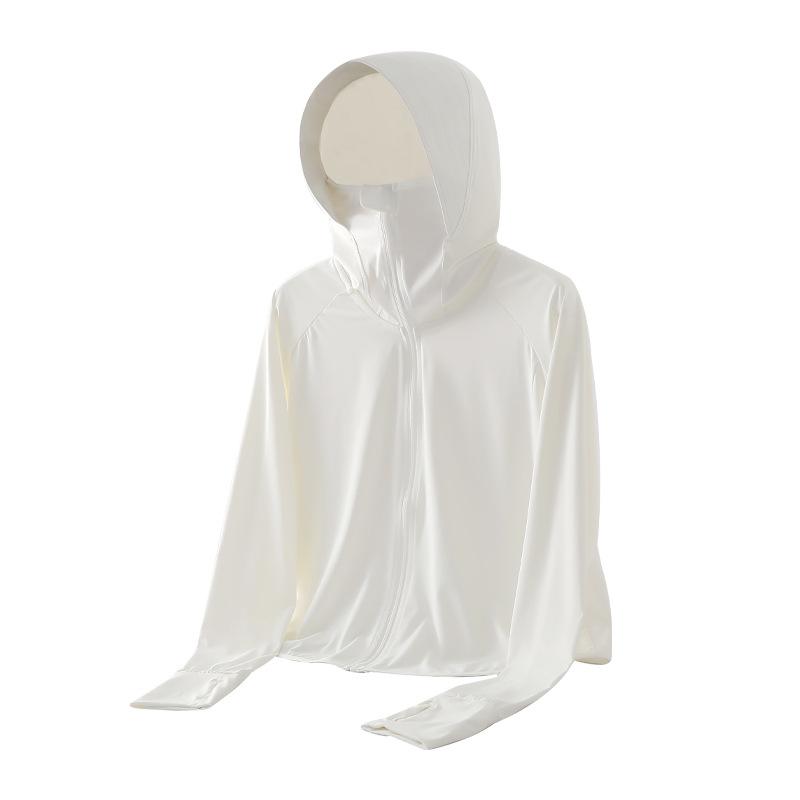 Ice Silk Sunscreen Clothes for Women New Summer Loose Hooded Sports Hot Girl Pure Cardigan with Long-sleeved Top