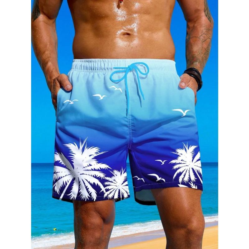 Summer Vacation Men's Palm Tree Print Drawstring Waist Board Shorts Fashion Swim Trunks 3D Print Breathable Short Streetwear