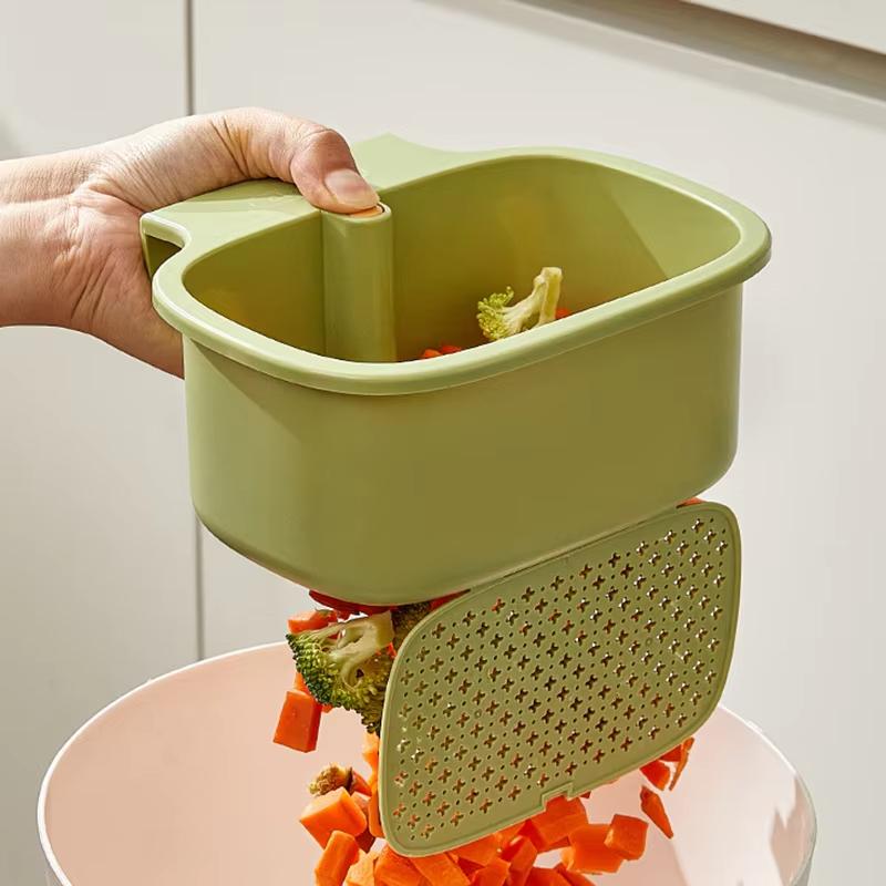 Kitchen Drain Basket Square Shape Sink Hanging Filter Adjustable Automatic Dumping Basket Sponge Brush Fruit Vegetable Rack
