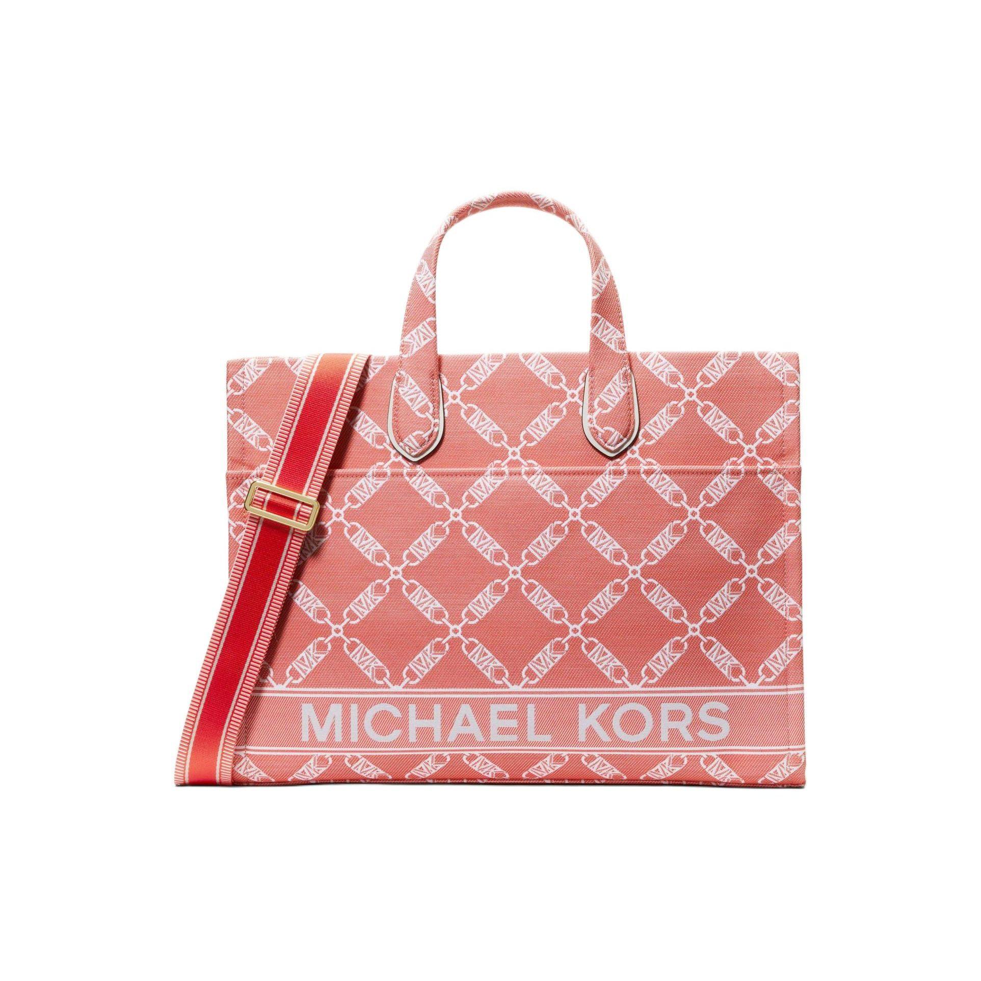 

Michael Kors Gigi Logo Commuter Portable Fabric Tote Bag Shopping Bag Shoulder Crossbody Handbag Large Women tote Coral-Red 30S4G3GT3J-886 Basic Set (Bag+Dust Bag)