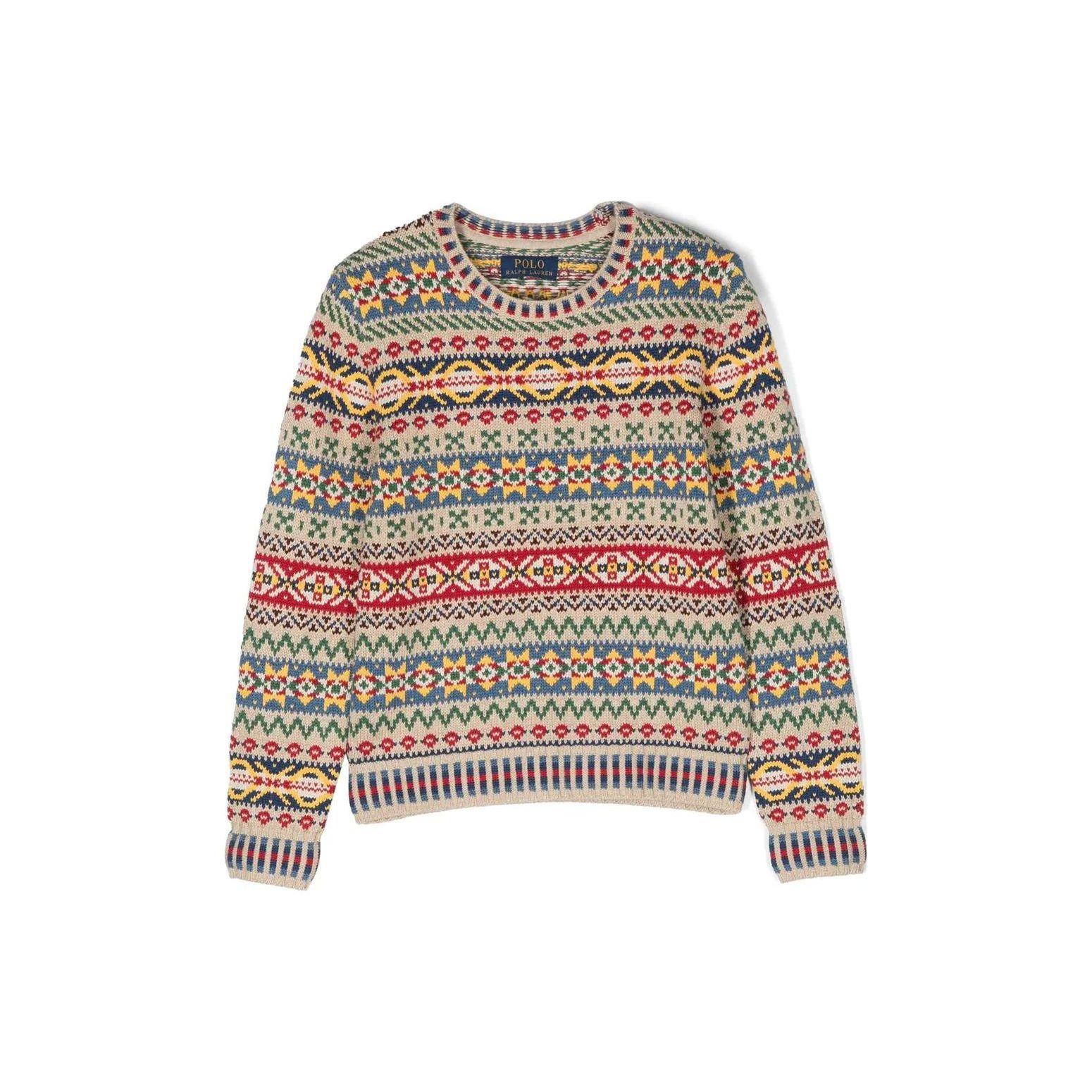 

Детский свитер Polo Ralph Lauren SS23 в полоску, вязаный из смесового хлопка с вышивкой, многоцветный 323901554-001 M