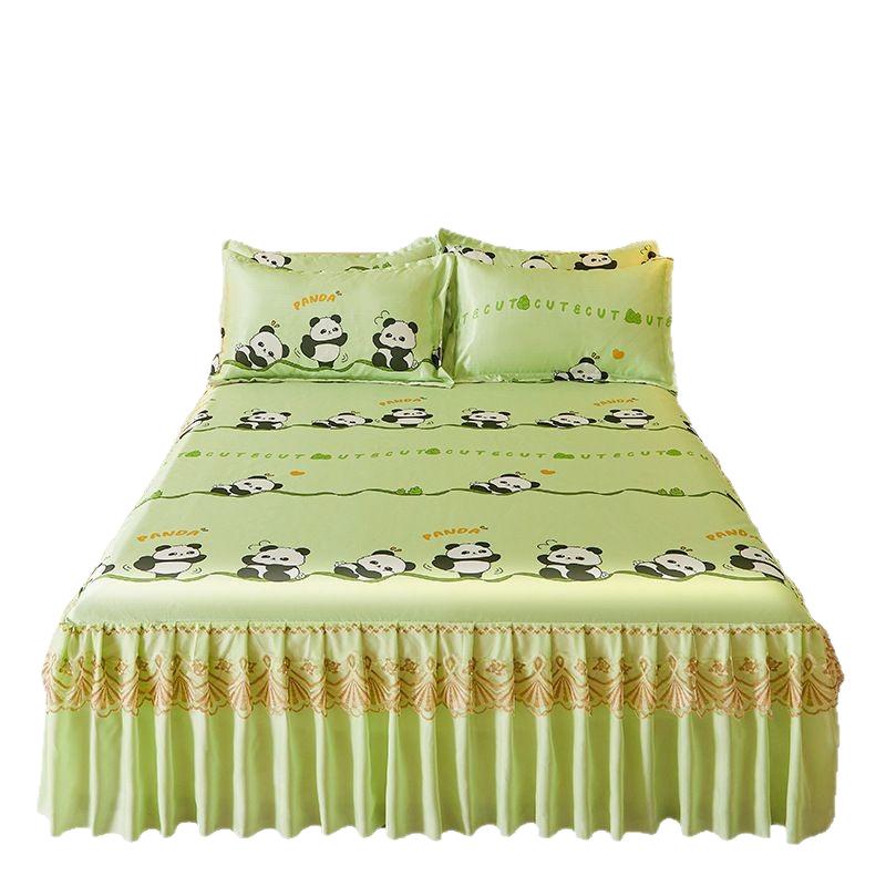 Ice Silk Bed Skirt 3-Piece Set: Machine Washable, Soft, Double Bed, Summer