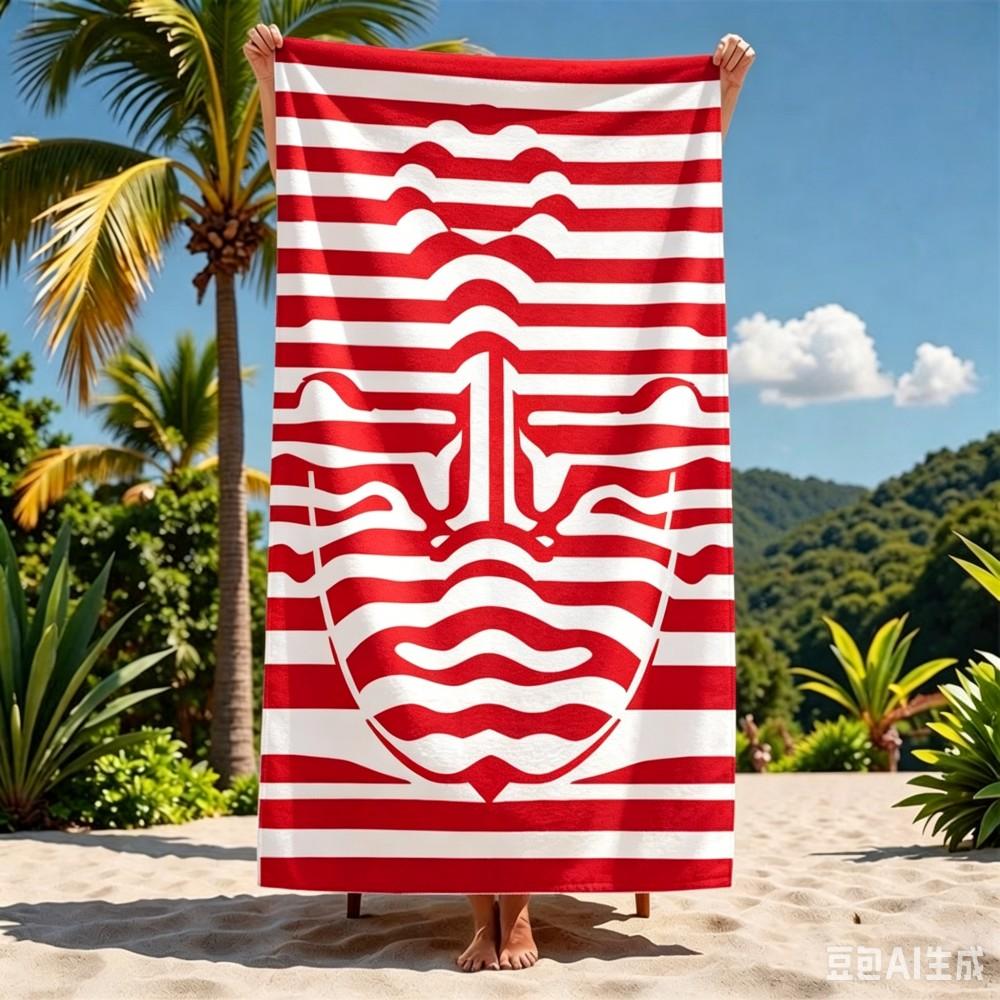 Large Abstract Striped Face Beach Towel Nautical Blue White Microfiber Towel for Beach Trips and Summer Days
