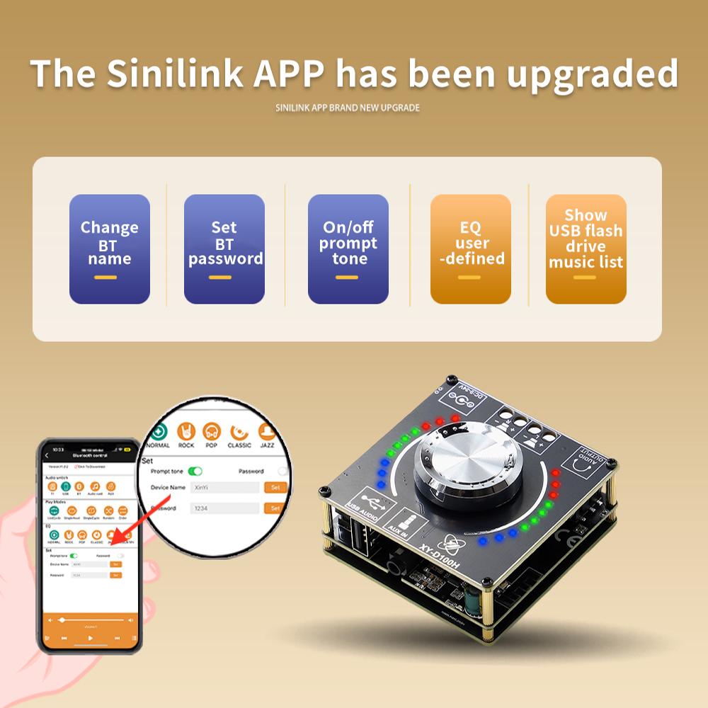 XY-D100H Bluetooth 5.1 Digital Power Amplifier Board HiFI-level 100W*2 Stereo TPA3116 Module Supports APP Control DC 9-24V/5A