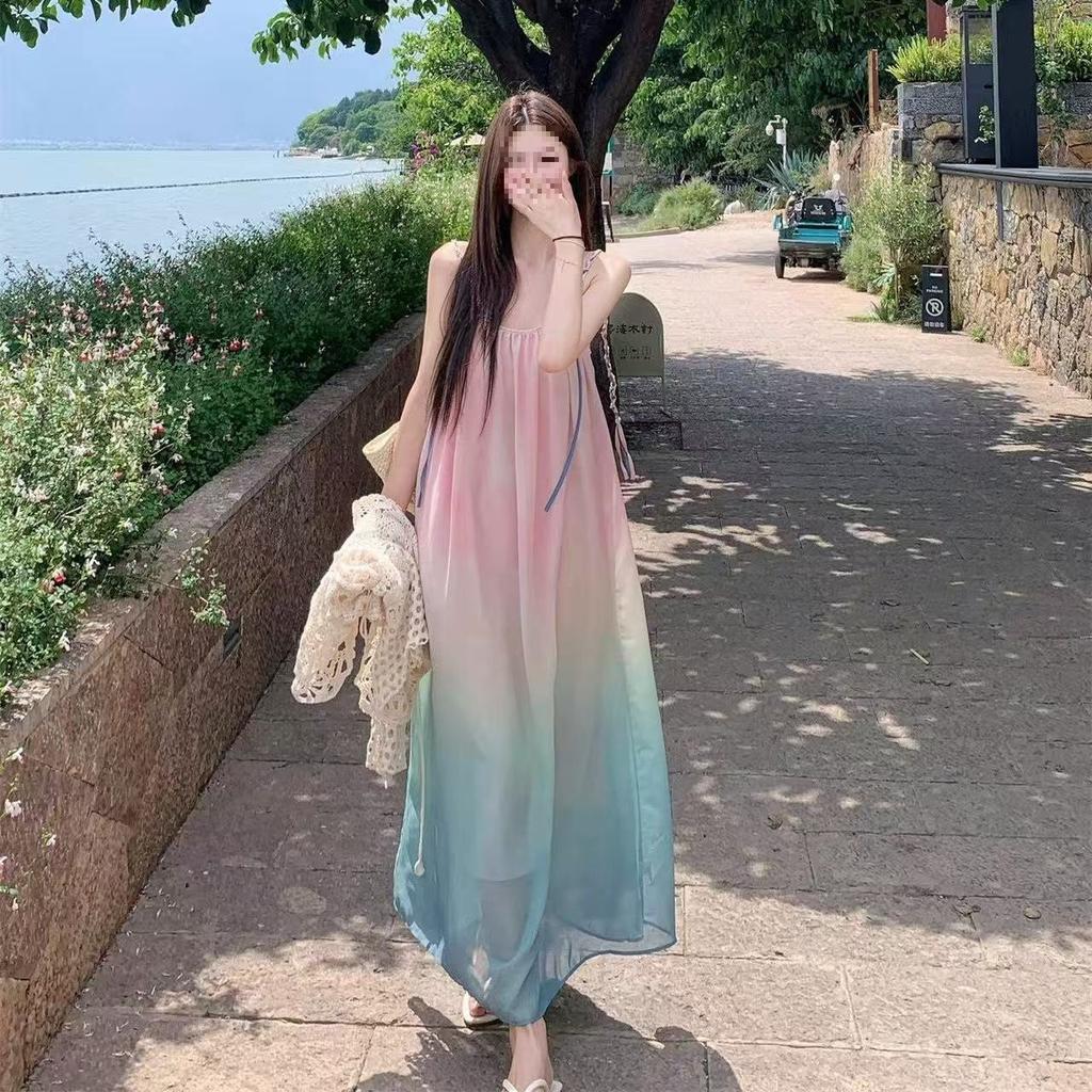 Korean sweet gradual change beach temperament suspender dress summer new design seaside vacation suspender dress