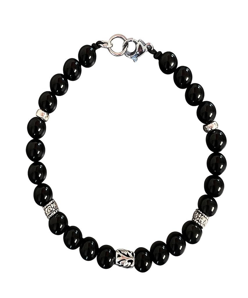 Aruda Silver Charm Point Onyx Bracelet