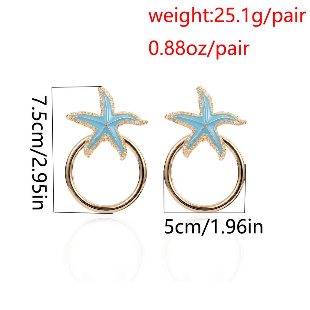 Women Simple Retro Geometric Starfish Ring Shape Earrings