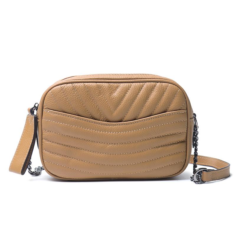 Internet Celebrity Leather Trendy Girl Bag First Layer Cowhide Small Fragrant Diamond Chain Bag Shoulder Messenger Bag