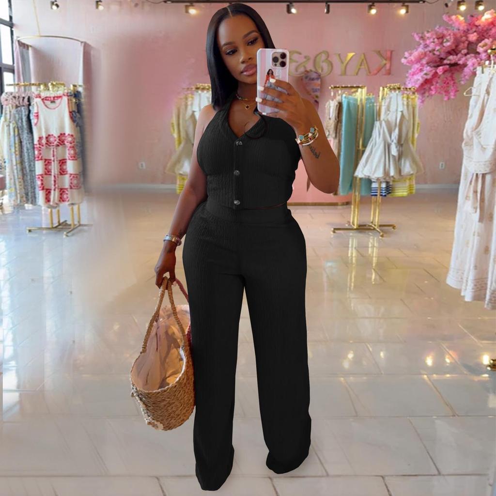 Women's Fashion Halter Strap Top & Long Pants Two-Piece Set: Casual European & American Style