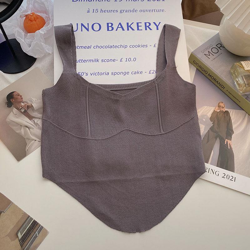 

Корейский асимметричный жилет без рукавов и короткий топ на подтяжках из ледяного шелка для женщин - Летняя коллекция 2024 г. One Size [37.5kg-60kg] серый