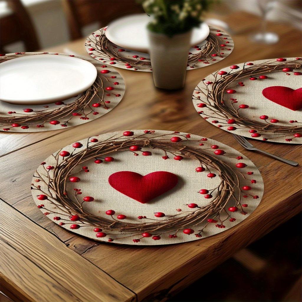 Valentinstag Platzsets Herz Platzsets Rundes Design Platzsets für Romantisches Abendessen Hochzeitstag Party Tischdekoration