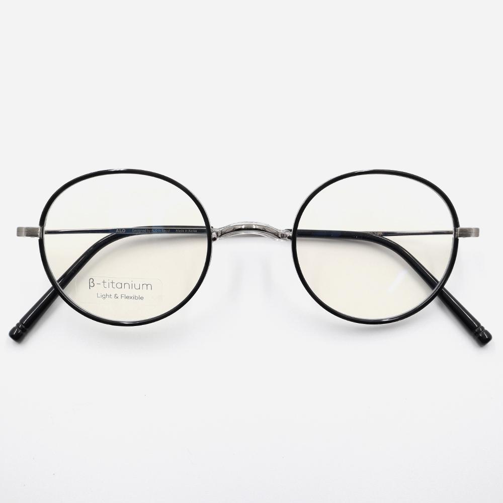 Alloaiweeo [Nose Saddle] Al8206 1811M Nose Saddle Titanium Round Black/Silver Eyeglass Frames
