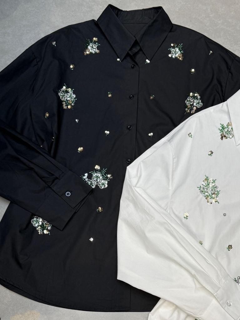 2025 Autumn Retro Long-Sleeve Shirt with Heavy Embroidery and Beadwork