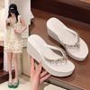 Infradito Zeppa Strass da Donna Tacco Alto 8cm Sandali Tanga Rosso Vino Pantofole Piattaforma Estive Scarpe da Spiaggia Antiscivolo Ciabatte Casual