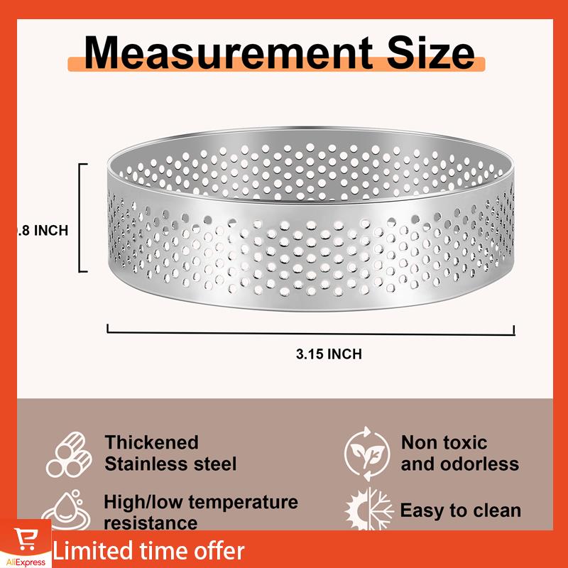 Frisches 15er-Pack Hitzebeständiger Perforierter Kuchenmousse-Ring Runder Ring Backen Donut-Werkzeuge Edelstahl