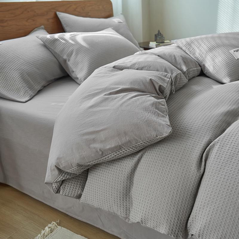 Class A Cotton Waffle Weave Luxury Bedding Set: Duvet Cover, Bed Sheet, & Pillowcases