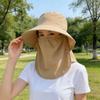 Wide-Brimmed Sunshade Sun Hat Solid Color Picking Tea Hat Windproof Rope Shawl Mask Hat  Jogging