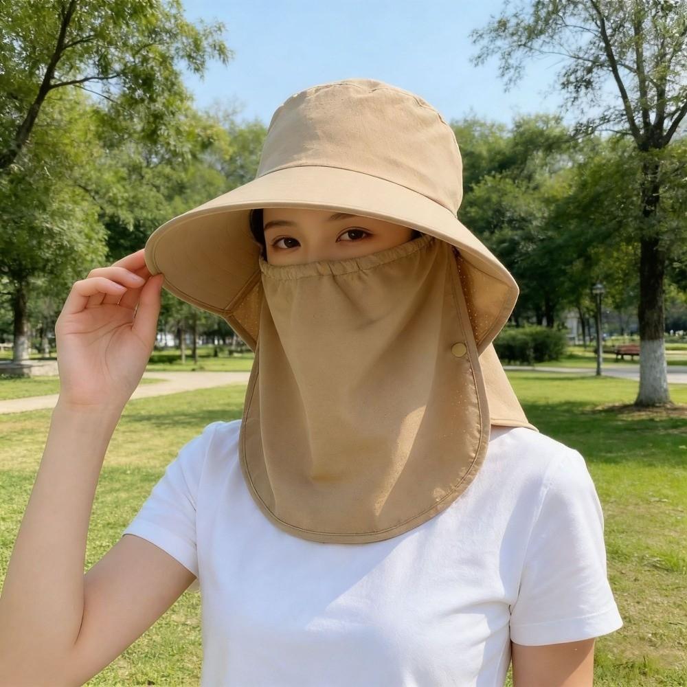 Wide-Brimmed Sunshade Sun Hat Solid Color Picking Tea Hat Windproof Rope Shawl Mask Hat  Jogging