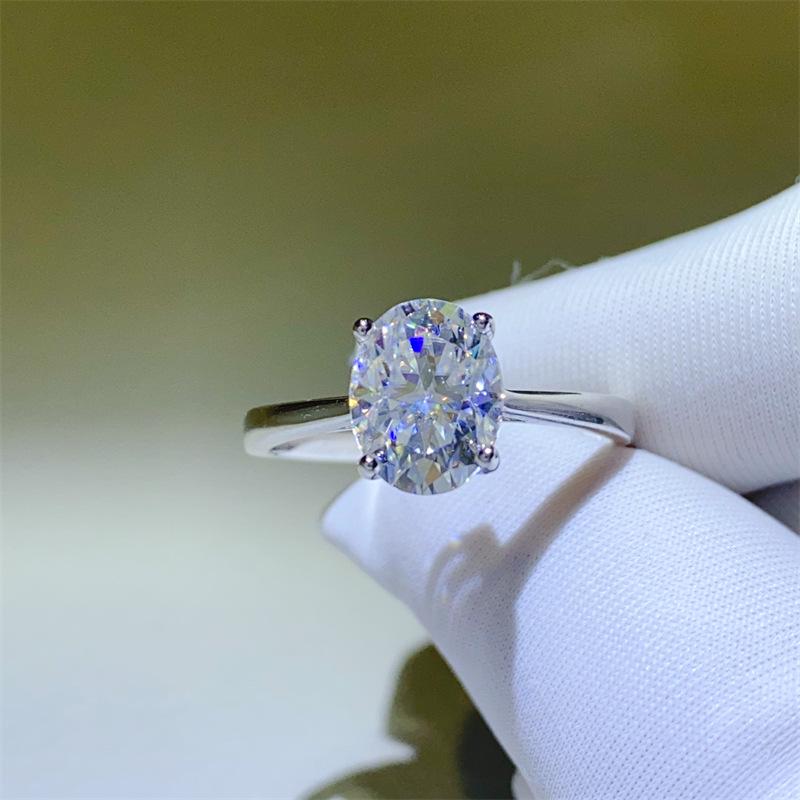 Oval Egg-Shaped Moissanite Ring with D Color Diamond Tester Pen and Certificate Size 17