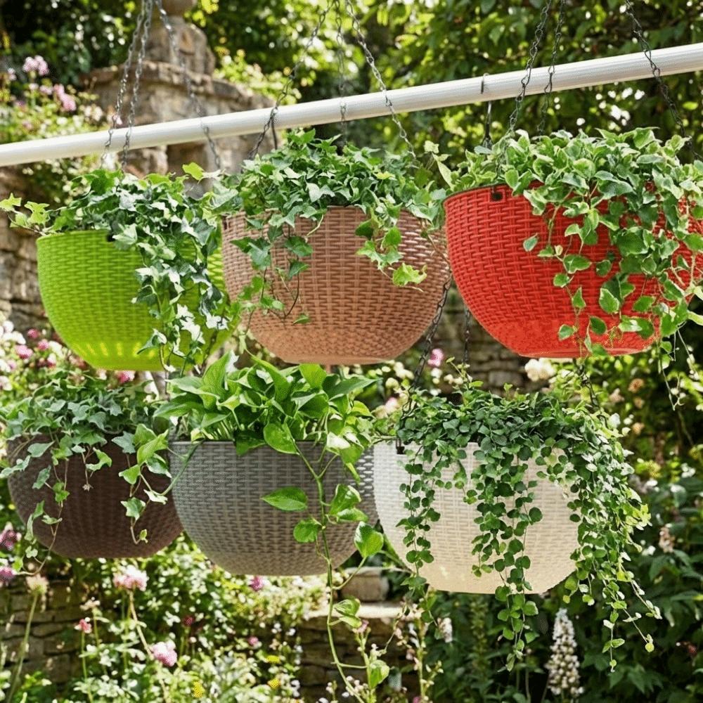 Plastic Hanging Flower Pot European Style Macrame Plant Hanger Imitation Rattan Hanging Pot  Garden