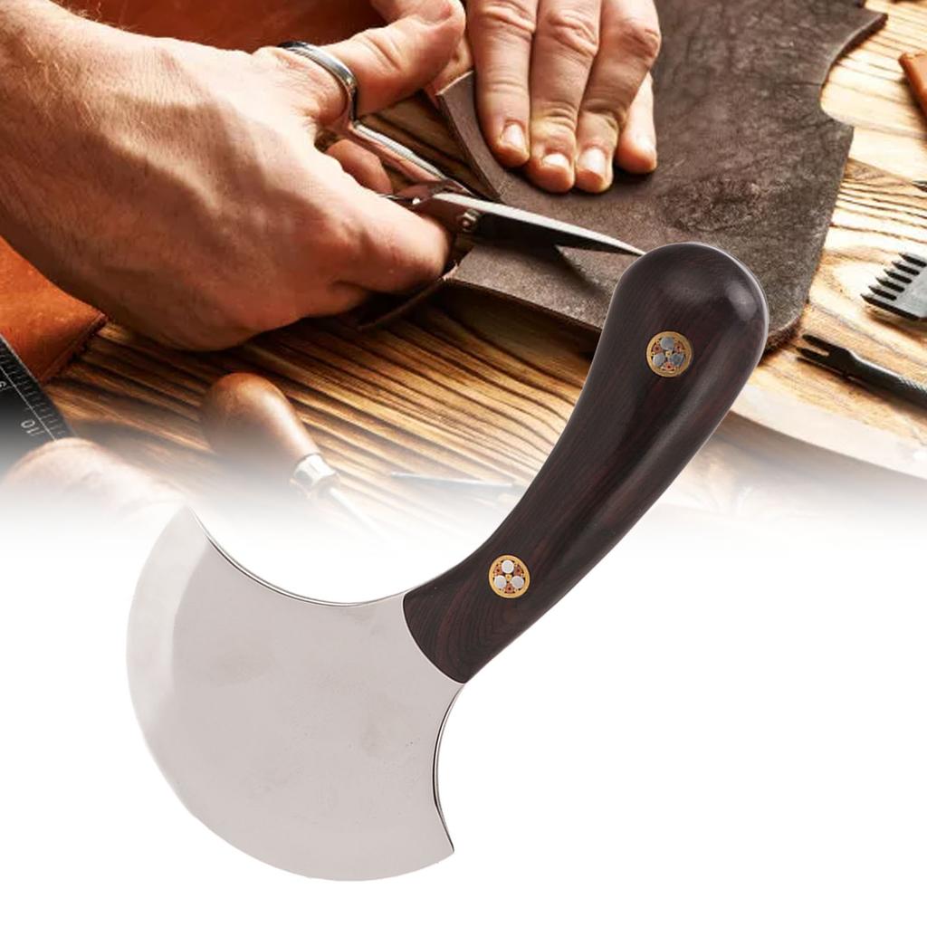 Leather Round Knife DIY One Piece Grinding Powder Steel Incisive Blade Ebony Handle Leather Skiving Knife