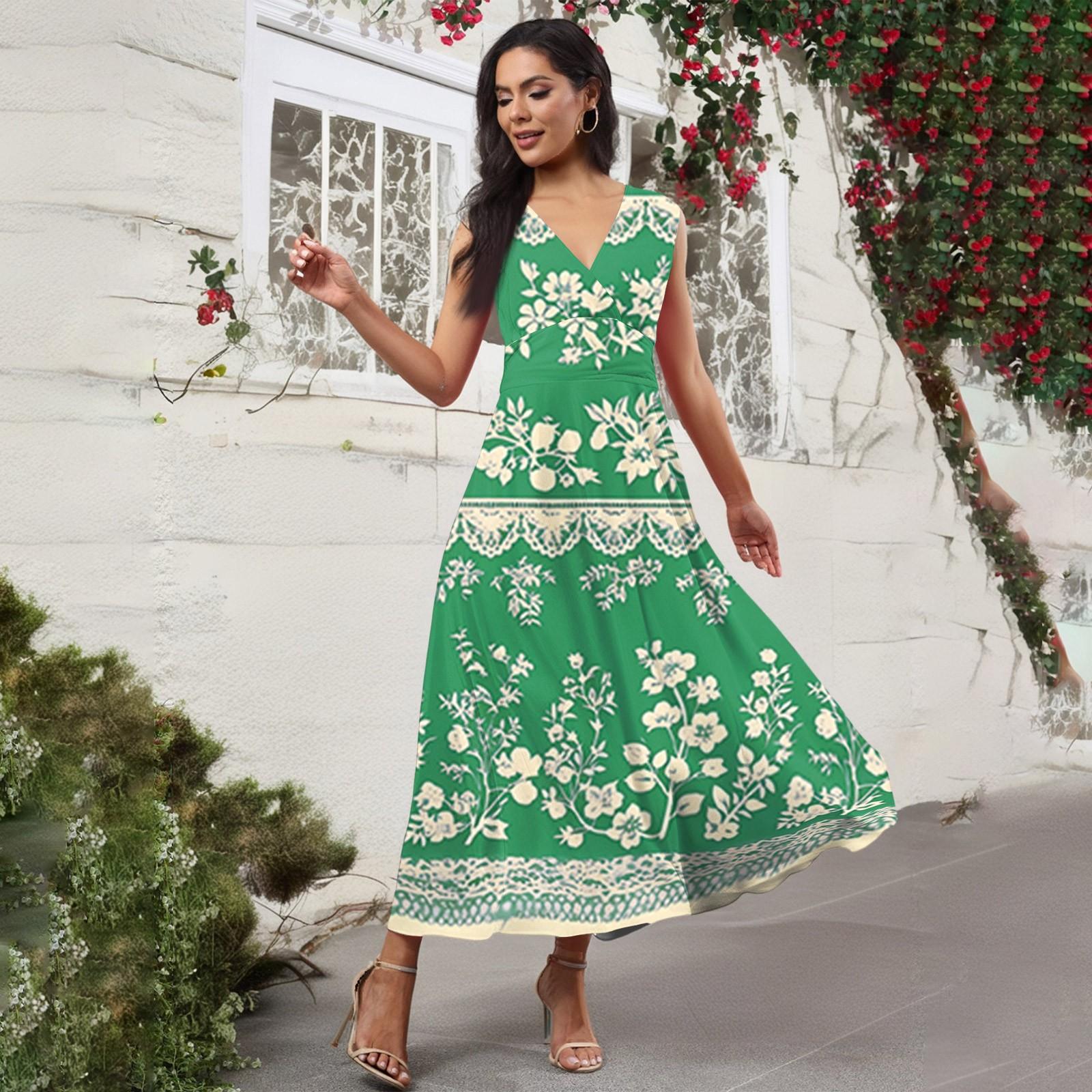 

Женское повседневное и модное платье без рукавов с цветочным принтом и V-образным вырезом Платье без рукавов XXL