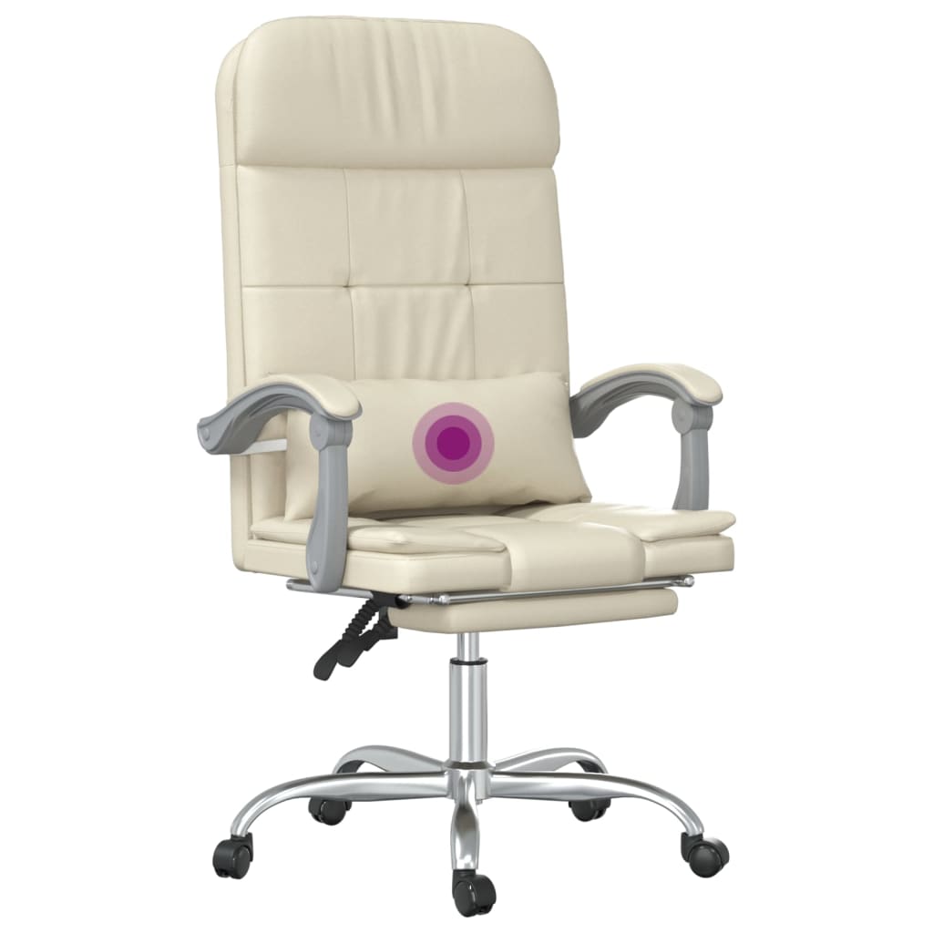 Office Chair with Massage Function Cream Faux Leather