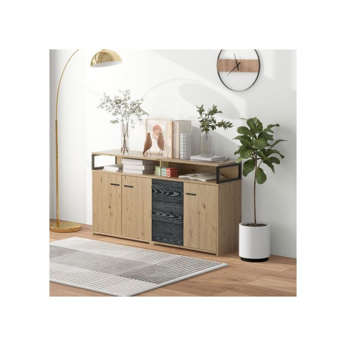 Buffet - MUVOE - 150x35x75.9 Cm - 3 Tiroirs - 3 Portes - Marron