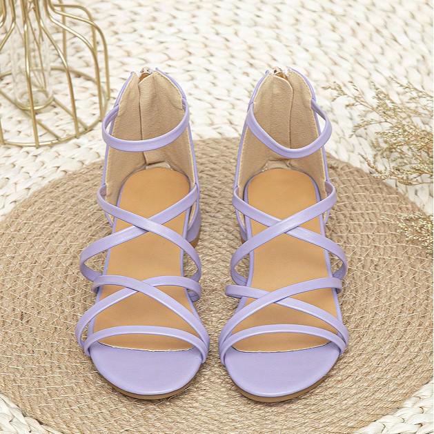 2025 Summer Girls' Trendy Roman-Style High-Heel Sandals with Back Zipper