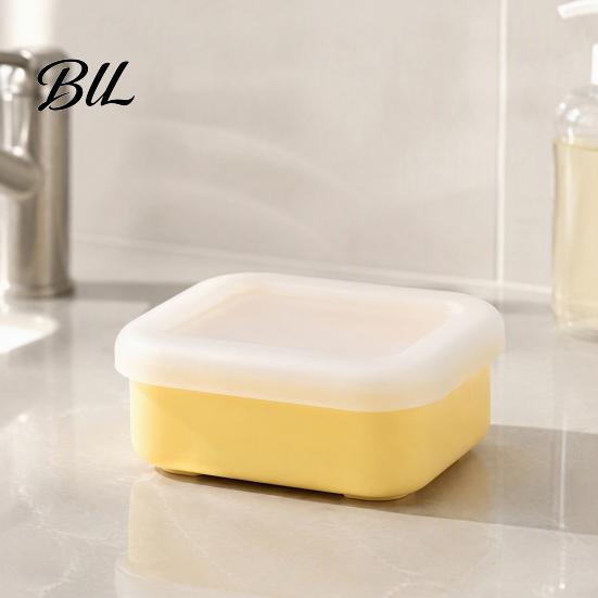 Food Grade Silicone Soap Dish Portable Box with Lid, Travel Mini Square Waterproof Container for Hiking Case, Reusable Camping Gym And Home