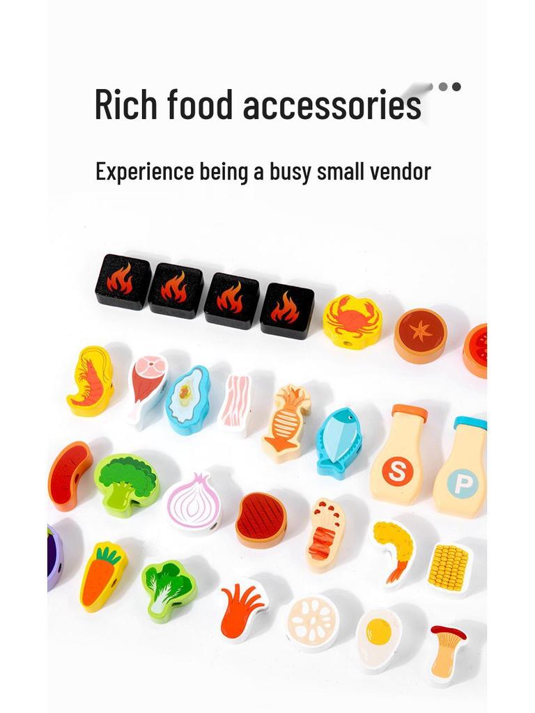 Cross-Border Toddler Fun Wooden Kitchen Playset: Multifunctional Simulation Barbecue Rack for Parent-Child Pretend Play & Education