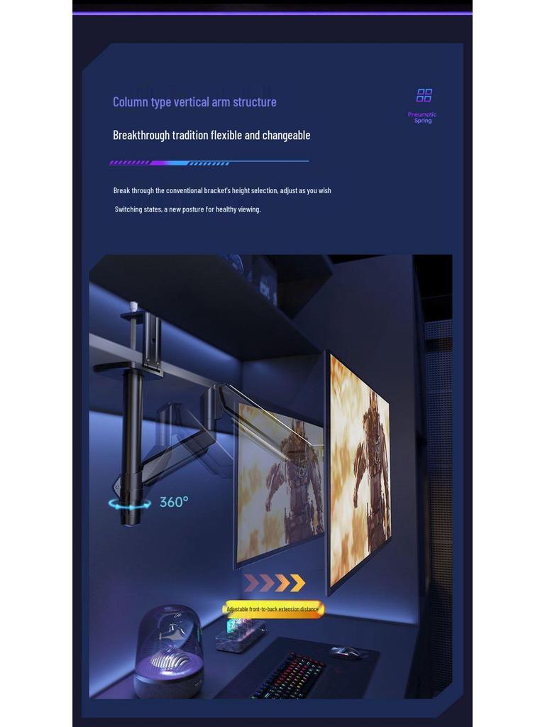 Pneumatic Monitor Stand with Rotating Arm and Adjustable Height