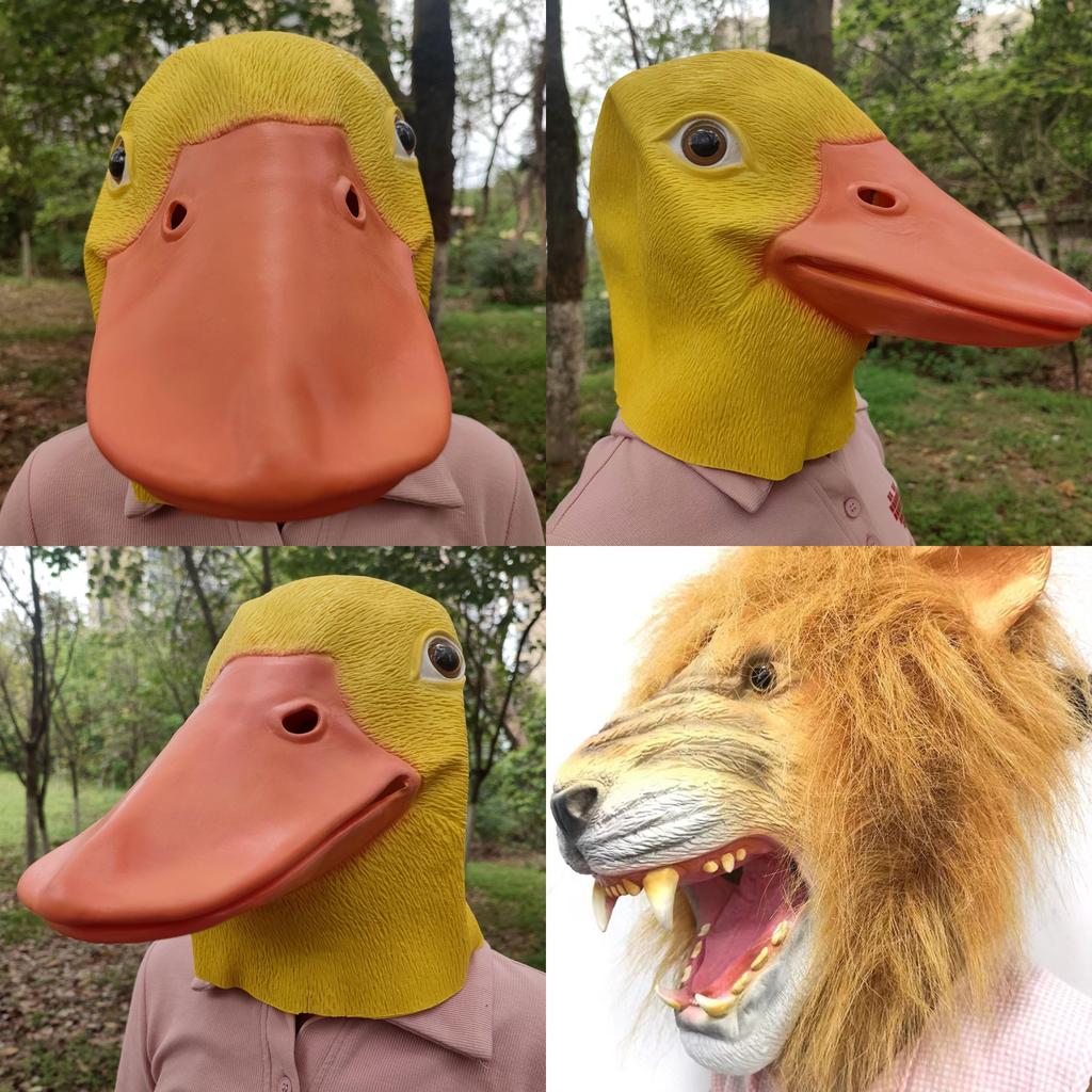 Söt gul ankhuvud och lejonmask latexkostymtillbehör för barnkalas och festliga evenemang