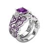 Purple Zircon Resin Flower Ring - Retro Style Square Design