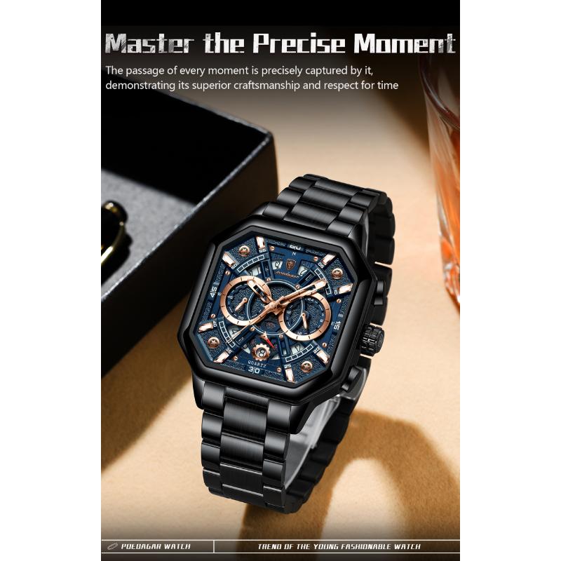 POEDAGAR Luxury Original Men Clock Waterproof Luminous Chronograph Date Man Watch Stainless Steel Quartz Men's Watches