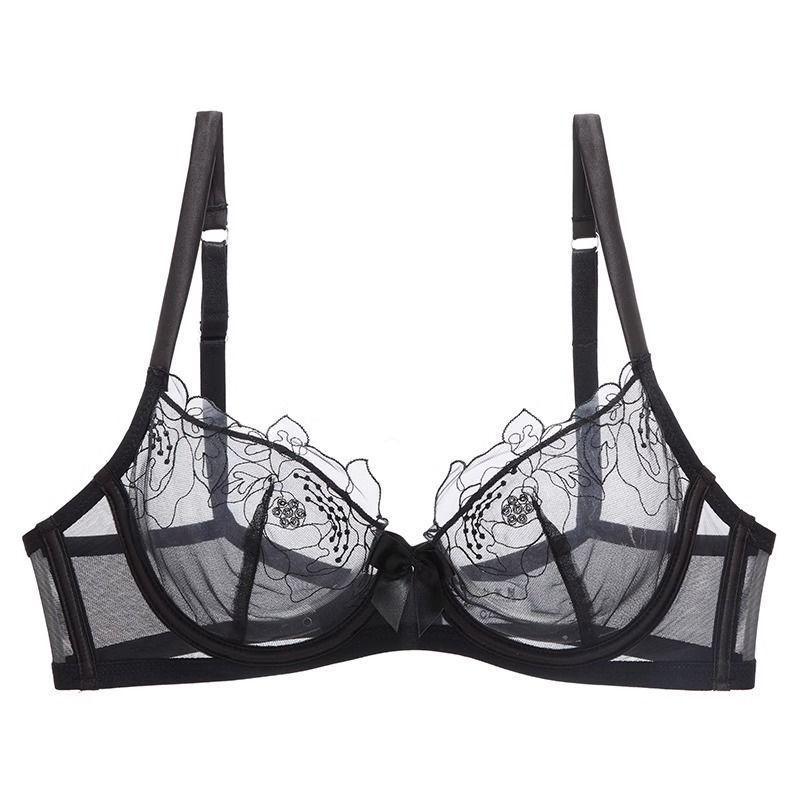 

Сексуальные женские бюстгальтеры из цветочного кружева, черное прозрачное нижнее белье для леди, внутренние топы, бюстгальтеры пуш-ап, без спинки 38/85AB
