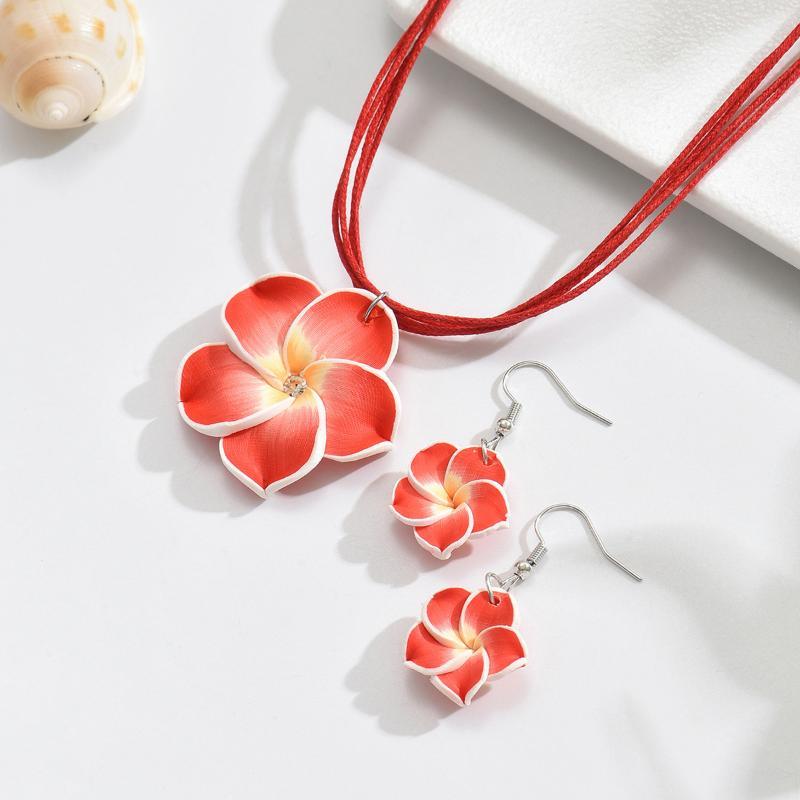 Boho Summer Floral Jewelry Set for Women Sweet Big Flower Braided Necklace Lightweight Accessory for Beach Party Gift